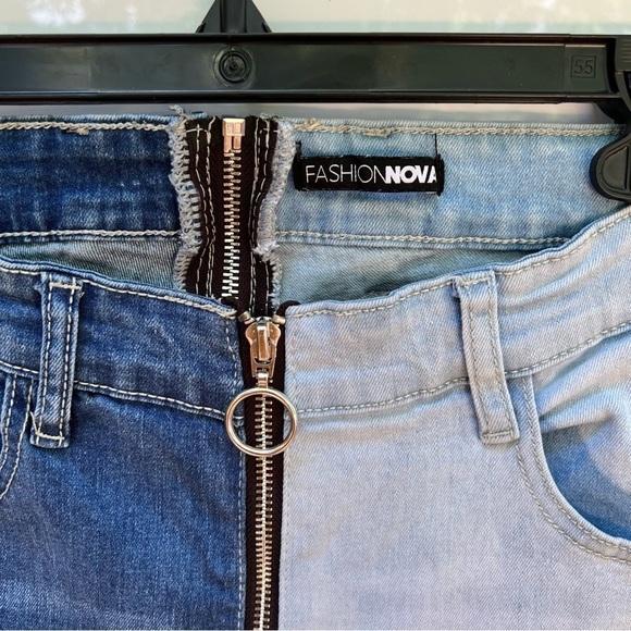 Fashion Nova Change The Panel Two Tone Skinny Jeans - Blue/Combo Full Zip Fly - Picture 3 of 15